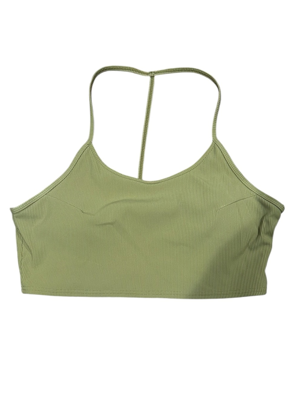 POPFLEX Olive Ribbed Slim-Strap Sports Bra
